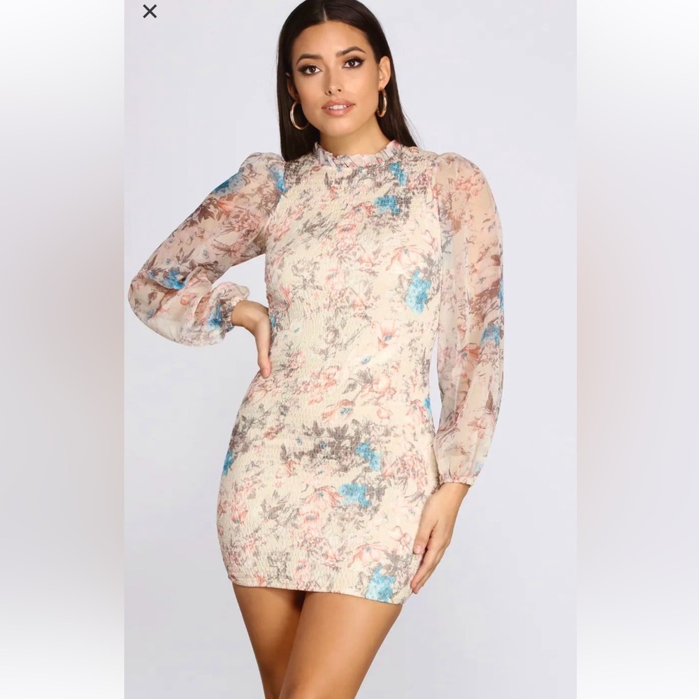 O. Vianca Chiffon Smocked Mini Dress M